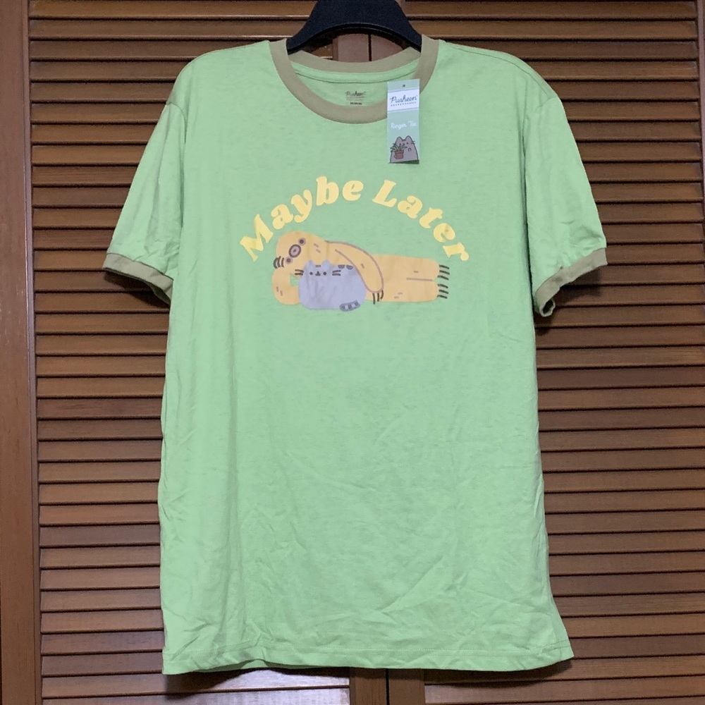 NWT Pusheen and Sloth Maybe Later Garden Ringer Tee Shirt Medium M